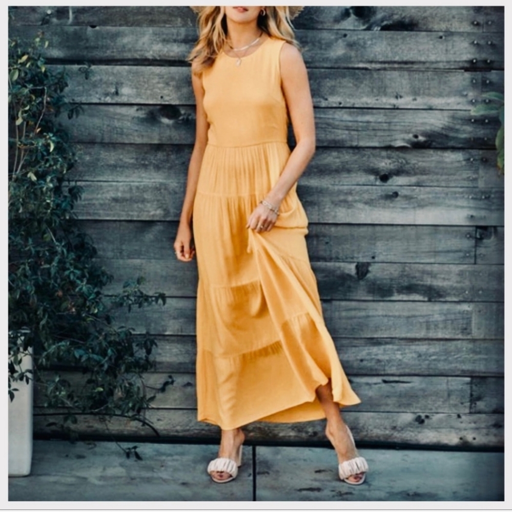 Golden Tiered Maxi Dress – Effortless Elegance for Summer